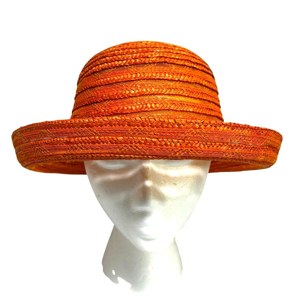 Bright Orange straw hat sunhat beachy stripes casual resort cruise preppy travel